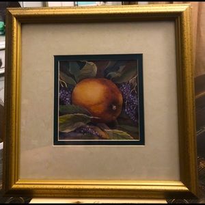 F-Peach & Thimbleberries by Arts Unique! 11.5"x11.5" Gold Framed Wall Art